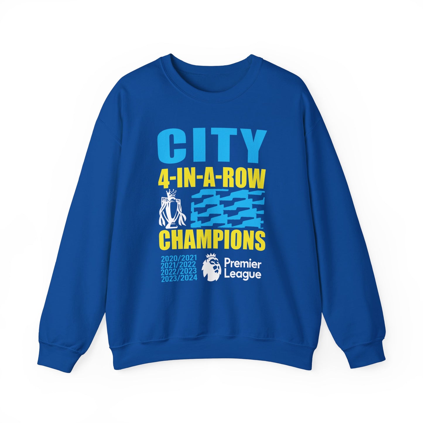 Man City's "Four in a Row" History High Quality Unisex Heavy Blend™ Crewneck Sweatshirt