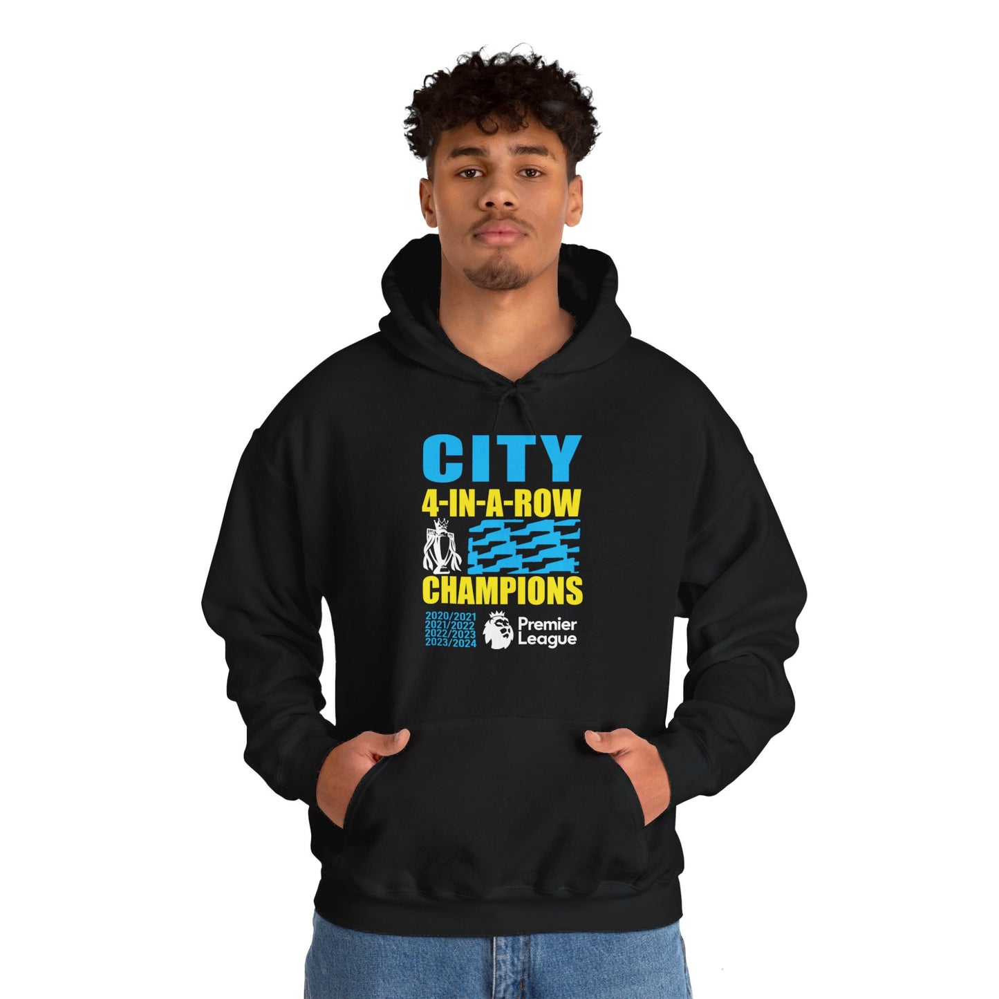 Man City's "Four in a Row" History High Quality Unisex Heavy Blend™ Hoodie