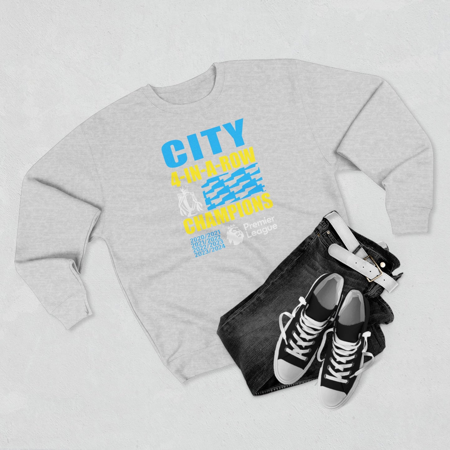 Man City's "Four in a Row" History High Quality Unisex Heavy Blend™ Crewneck Sweatshirt