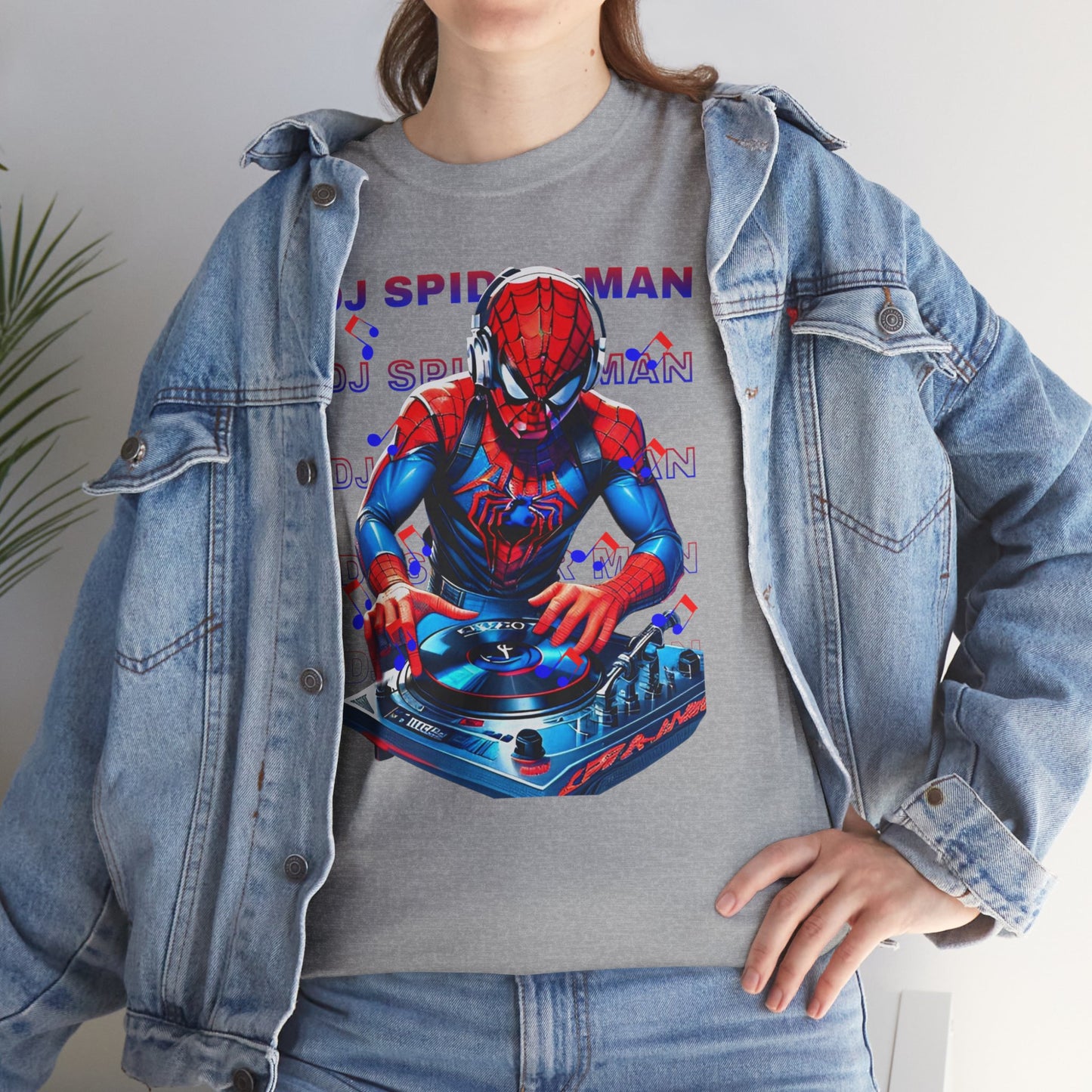 Funny DJ Spider Man High Quality Metallica Printed Unisex Heavy Cotton T-shirt